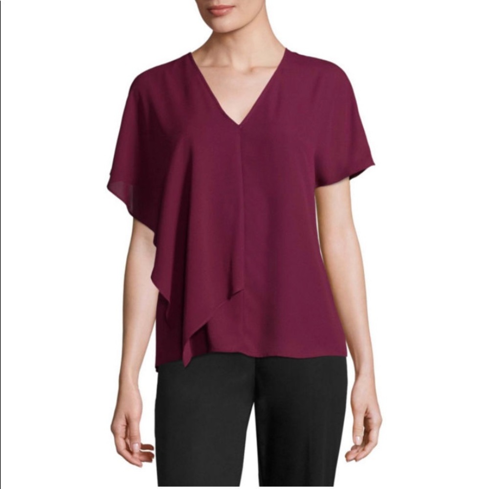 NWT Worthington V-Neck Overlay Georgette Blouse